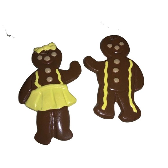 Ceramic Boy & Girl Gingerbread Ornaments — Brown/ yellow - Picture 2 of 4